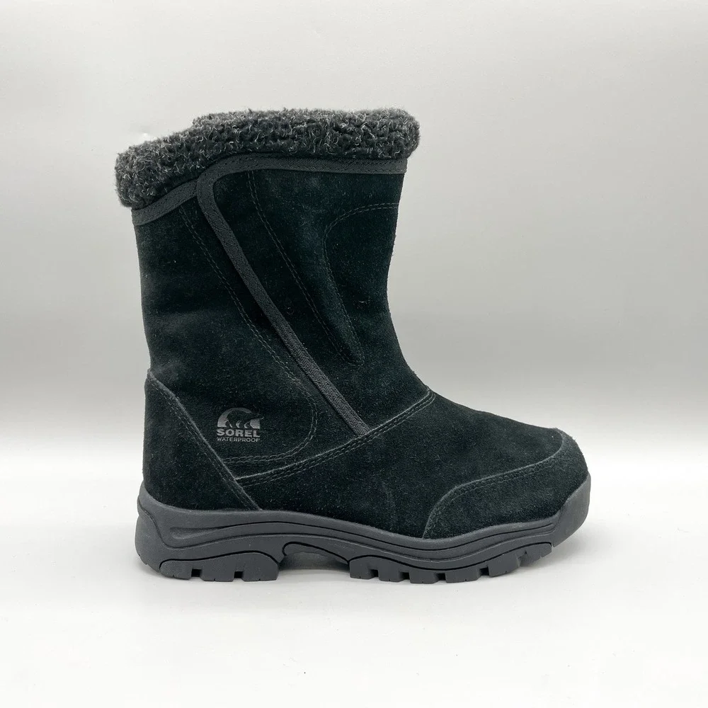 Sorel Womens 9 Waterfall Winter Boots Black Suede Waterproof Gorpcore Snow